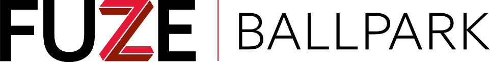 A logo with the word "FUZE" in red and "BALLPARK" in black.